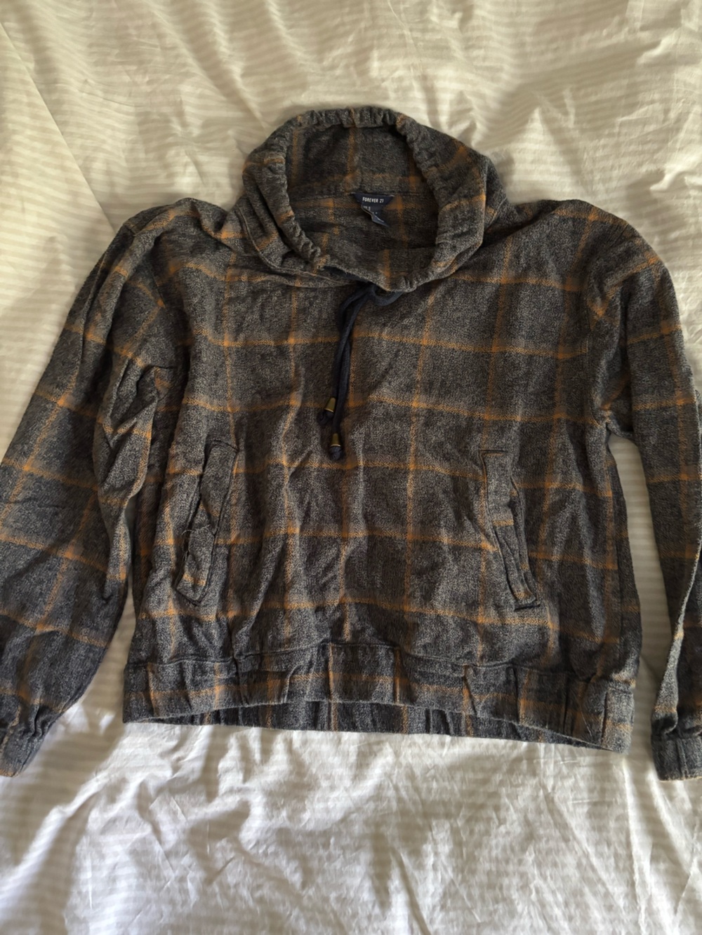 Gray Plaid Pullover with Tan Windowpane